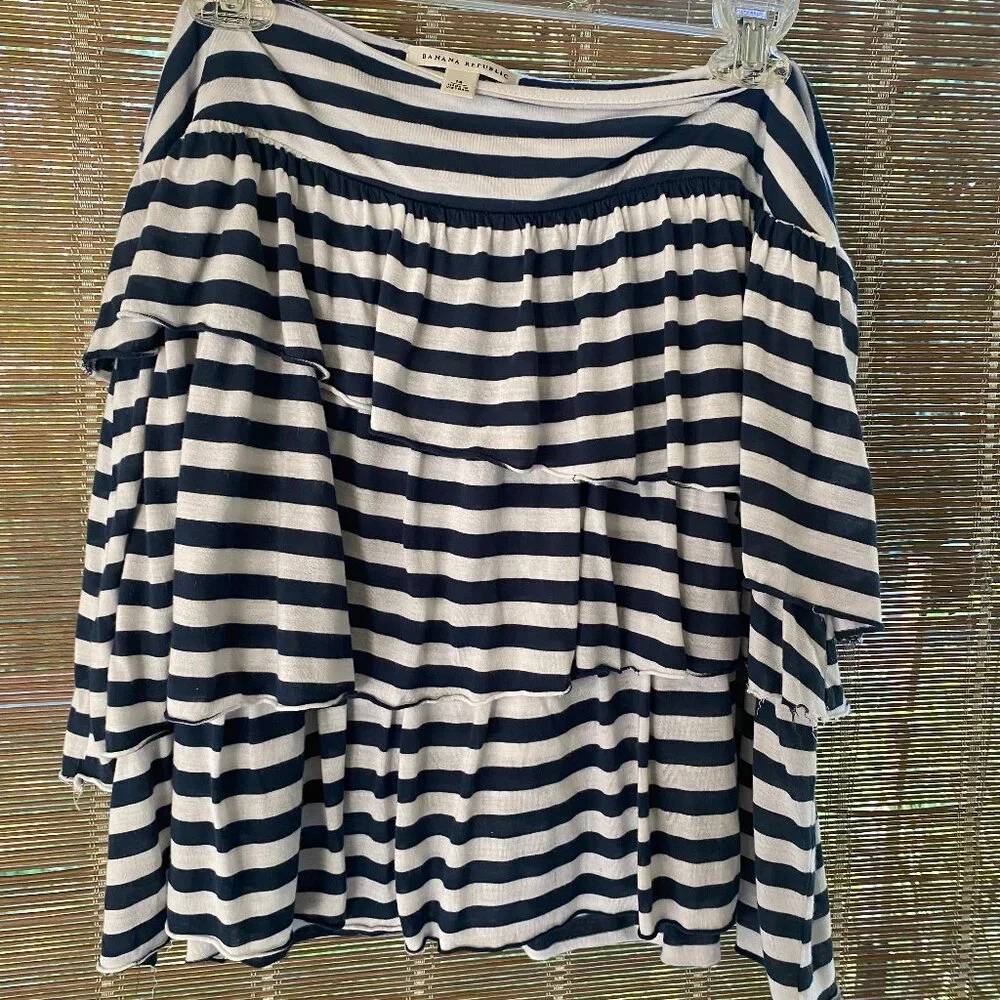 Women's Banana Republic 3 tiered Blue and White Striped Skirt Size 14 - Picture 5 of 8